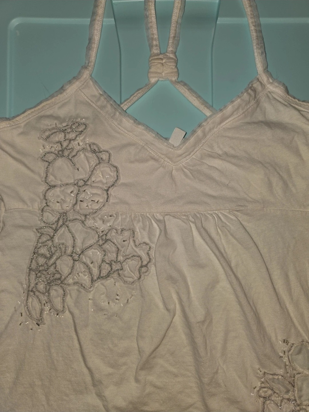 Vintage Y2K Aéropostale Floral Applique Babydoll Cami Tank Top White L